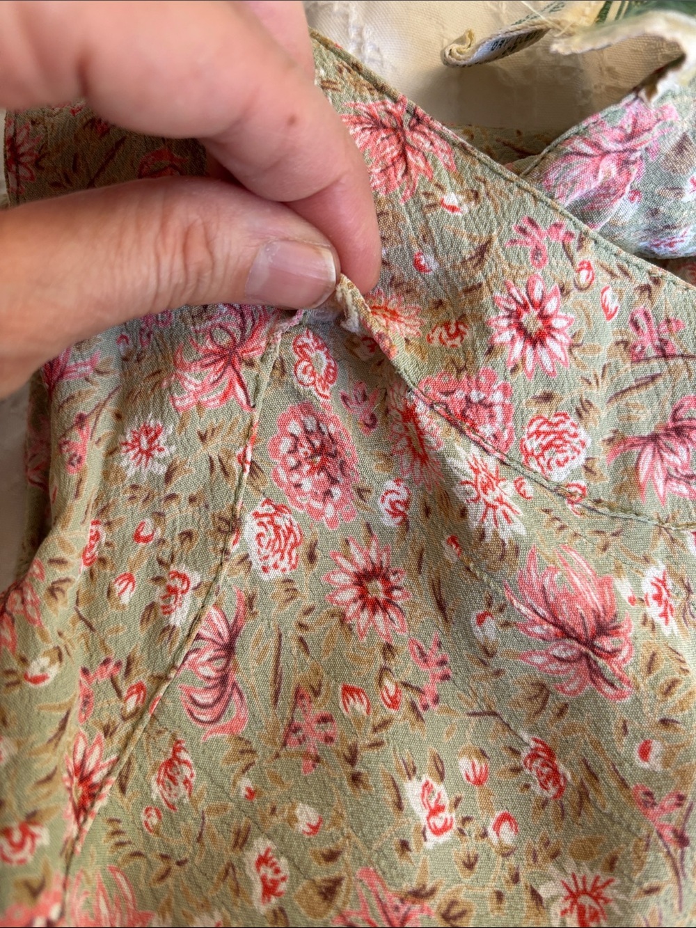 April Cornell Size Medium Floral Sleeveless Midi Dress Sage Pink Cottage Core - Picture 6 of 10